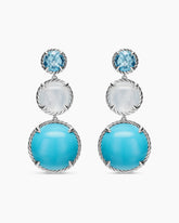 Chatelaine® Round Drop Earrings in Sterling Silver with Turquoise, Milky Rose Quartz and Blue Topaz, 47mm